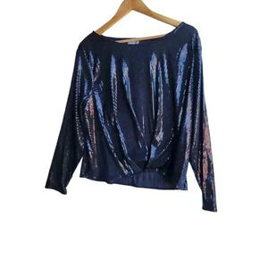 Ichi Black Sequined Long Sleeve Crew Neck Top Size XL